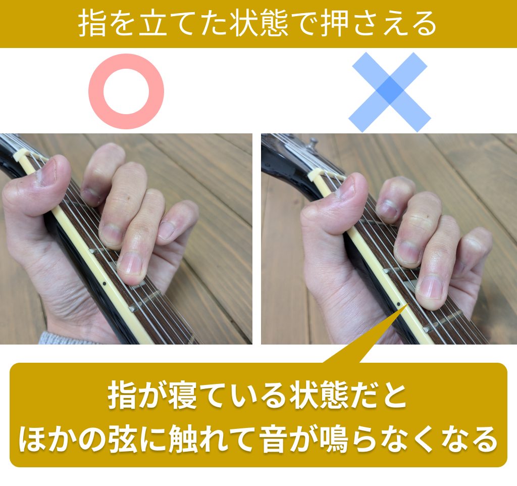 指を立てた状態で押さえる