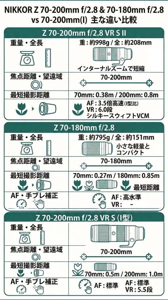 NIKKOR Z 70-200mm F2.8 VR S II比較