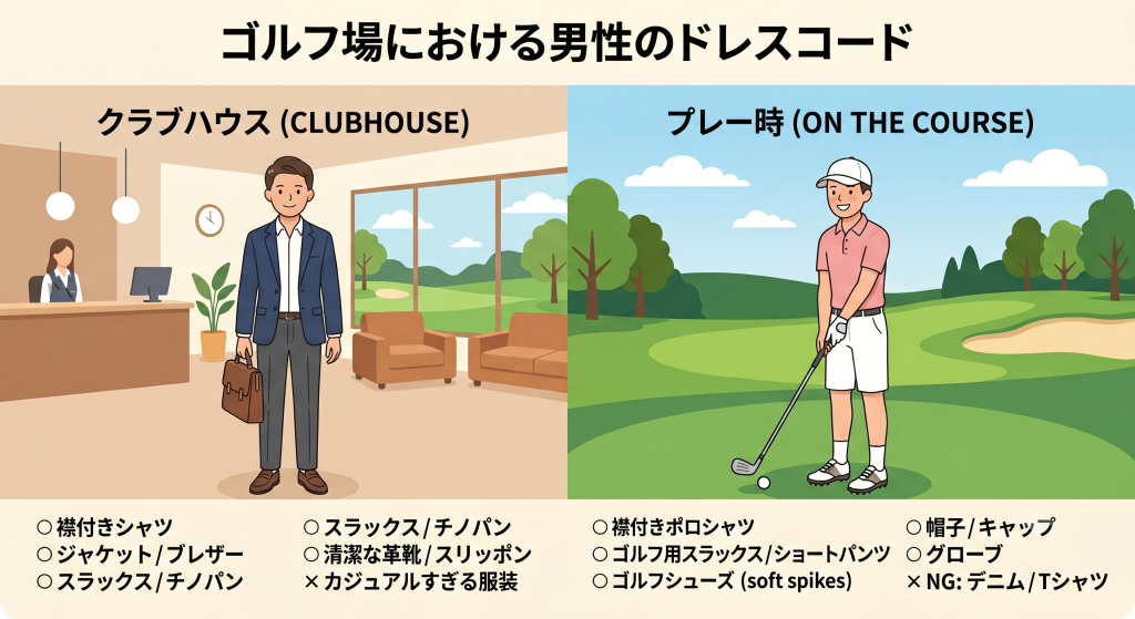 【男性編】ゴルフ場のドレスコード! 行き帰り・クラブハウス・夏冬服の基本マナー